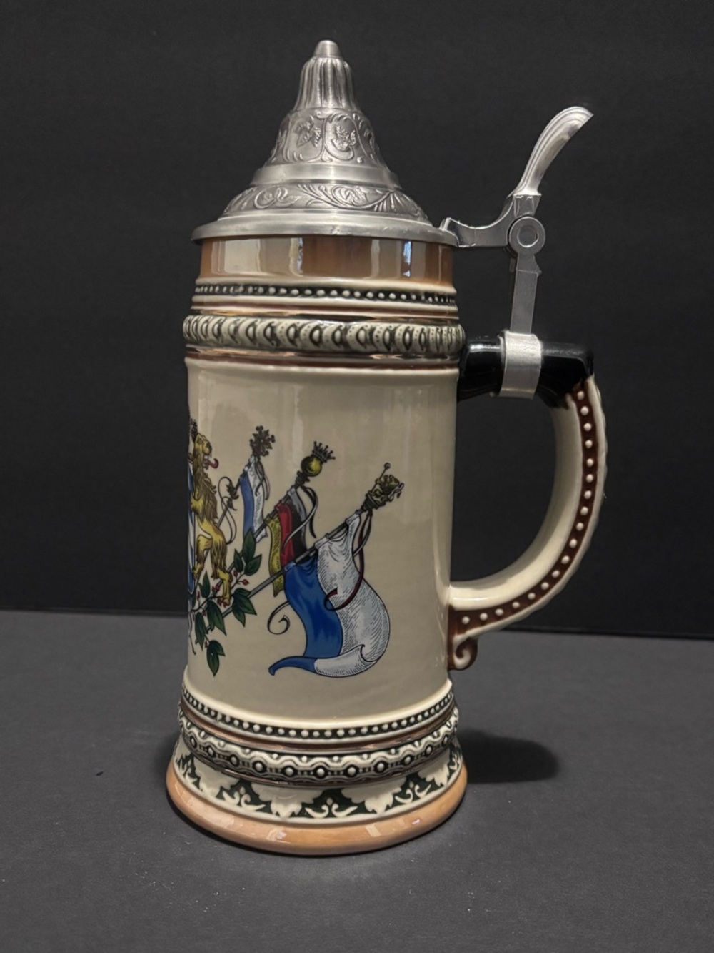 Ornate Vintage German - Passauer GmbH Bavaria - Beer Stein -  Ceramic & Pewter - Picture 2 of 8